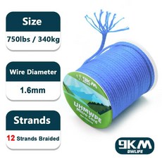 UHMWPE 코드 0 8 1 6mm 브레이드 로프 9KM 해먹 타프 텐트 트 라인 낚시 등산 캠핑 카약 요트 100 750lb, 50ft 15m, Blue 750lbs 1 6mm