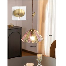 華燈惠 法式復古彩繪玻璃花瓣吊燈 黃銅蝴蝶造型 臥室床頭燈 彩色藝術燈, ø265*H140