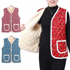 메모샵 여성용 레트로 할머니 겨울 누빔 꽃무늬 조끼