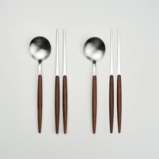 메이디쉬 감성 2인 수저세트, 1세트, 수저2P+젓가락2P, 브라운