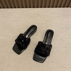 신발 구두 비치 오픈토 여자 스트랩 슬리퍼 통굽 플랫 스퀘어 여성화 봄 큐빅