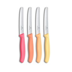 Victorinox 빅토리녹스 스위스 클래식 토마토 브레드 나이프 세트 4피스 날카로운 날 톱니 가장자리 11.4cm 4.3인치 스테인리스 스틸 블러시 오렌지 피치 옐로우 26, Victorinox 빅토리녹스 스위스 클래식 토마토 브