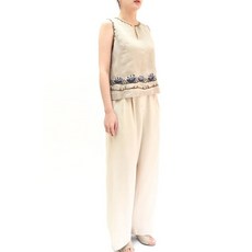 비꼴리끄 린넨 에스닉 자수 민소매 블라우스 483598