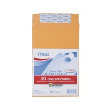 Mead 봉투 레터 사이즈 15.2 x 22.9cm(6 9인치) Press-It Seal-It 자체 접착 클로저 브라운 크래프트 다목적 10.9kg(24파운드) 종이 우, 15.2 x 22.9cm(6 x 9인치), 6" x 9" / 30-count