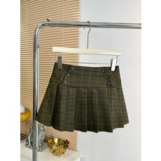 美式學院風格子百褶裙秋季女裝防走光A字通勤半身裙6159