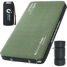 CYMULA 10.2cm 4인치 자체 팽창 캠핑 패드 200.7 x 132.1 79 52 매우 두꺼운 더블 사이즈 수면 매트리스 에어 펌프 가방이 있는 캠프용 공기 주입식 폼, CYMULA 10.2cm(4인치) 자체 팽창 캠핑 패드