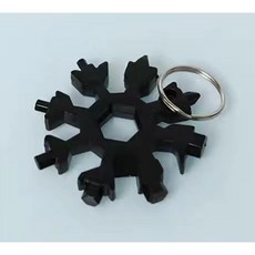 多功能合金雪花工具 鑰匙扣螺絲刀 啟瓶器 萬能扳手, 1個, 黑色