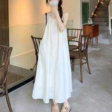 夏季簡約A字長裙 無袖寬鬆休閒氣質長洋裝, 杏色,均碼, 杏色