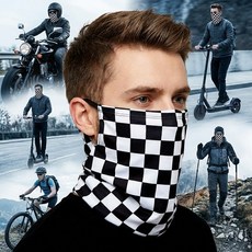 어바웃모토 체크무늬 체커보드 버프 바라클라바 넥워머 귀걸이형 남녀공용, 1개, 흑백체크