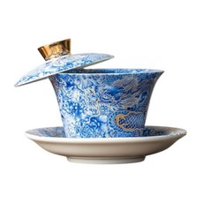 中式蓋碗 茶具組, 1個, 懸停蓋碗, 藍色, 茶杯
