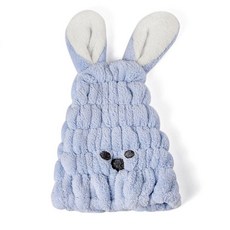 아르앤유 헤어 드라이 극세사 타월 토끼 헤어캡, 1개, 블루