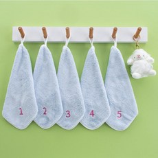 어린이집고리수건 손수건 어린이집수건 어린이수건 유아용 숫자 사각 자수 후크 소독 세안용 전용, 25x25cm, 1개, 연파랑 기타 숫자 10 줄