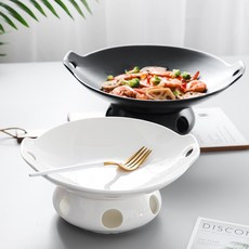 세라믹 도자기 미니 촛불 가열 보온 그릇 세트 워머 솥 접시, 13.매트블랙 10인치 600ml (단판), 1개