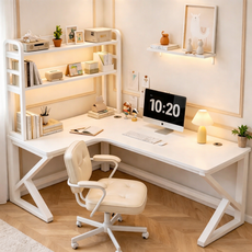 다용도 수납 책상 책꽂이 일체형 공부 테이블 학생/고등학생/게이밍/사무용 컴퓨터 책상, 화이트(A)