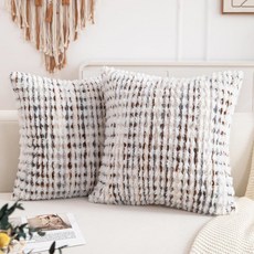 CATOLAT 보호 던지기 베개 커버 세트 2-18x18 인치 농가 터프트 중립 샤닐 베개 소파 거실 침대 소파 노란색 및 흰색용 액센트 플러피 케이스