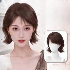 믹스알리 단발 전체 가발 여성 일체형 내추럴 웨이브 단발헤어스타일 통가발, 1개, 01 브라운