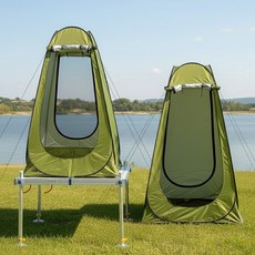 KFP 원터치 양문 낚시 텐트 일회용 간이 샤워실 탈의실, 1세트, 카키