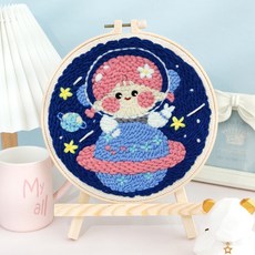 【超繪玩】戳戳繡毛綫繡針材料包 兒童學生課活動裝飾畫, 太空環遊3—送戳筆+支架 （材料包）⚑⚑, 1個