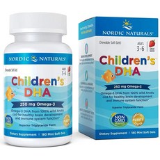 노르딕내츄럴스 어린이 DHA 250mg 오메가-3 소프트젤 스트로베리, 180정, 1개
