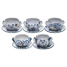 雙把手碗附底座5入組 直徑5吋, 混色, 1套