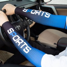 防曬冰袖套 錦綸材質 可調節 防紫外線 戶外開車適用 觸屏防滑, 點點款-深藍,均碼, 1個