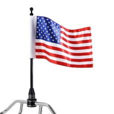 [아마존4.5+ 미국출고 223745] 오토바이 깃대 마운트 및 미국 국기 - 15.2cm x 22.9cm 양면 프리미엄 스틸 33cm 고정 할리 데이비슨 혼다 골드윙 야마하, 1XBlack Pole Moumt+1XUS Flag