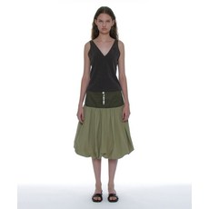 매장정품 파르티멘토 PARTIMENTO WOMEN 버튼 포인티드 퍼프 미디 스커트_카키 그린 PW-2489 688403
