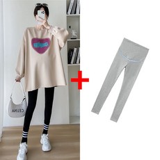 봄 가을 임산부 세트 캐주얼 임부복 기질 임부 라운드 맨투맨 + 슬림핏 하이웨이스트 레깅스 팬츠 상하 투피스 세트 LPC