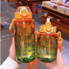 HOUQ 運動大容量水壺 附背帶, 橙色, 1個, 1000ml