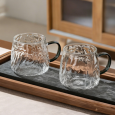 冰川紋理高硼硅玻璃杯，帶把手，家用冷水壺套裝, 高顏值冰川杯2只