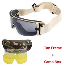 보호 렌즈 전술 선글라스 밀리터리 에어소프트 페인트볼 스포츠 고글, 1개, 2. Tan Camo box