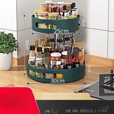 채이음 양념통회전트레이, 1단, 2단 딥그린 원형