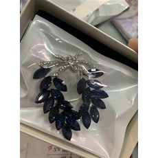華麗水鑽綴飾藍色寶石胸針, 新款潮胸花大衣釦別針奢華西裝女高級西服精緻設計, 1件