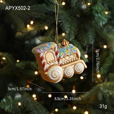 全店出貨 2025耶誕新品 卡通耶誕樹掛飾 金色紅金色粘粉 塑膠吊飾 啞光彩粉 卡通吊飾 耶誕樹掛飾裝飾, 火車款, 1個