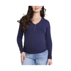 Motherhood Maternity 여성용 긴팔 V넥 사이드 셔링 헨리넥 임신 티셔츠 블랙, 피코트