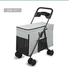 寵物推車 狗推車 貓推車 寵物外出推車 雙層寵物推車 壹鍵收折 遛狗車, 1個, 灰色, 灰色