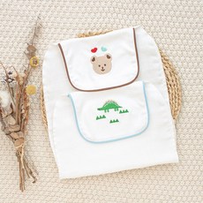 兒童純棉紗布刺繡吸汗巾 幼兒園適用, M兩條裝：小熊 綠恐龍, 1個