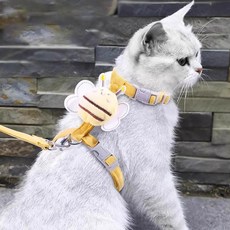 40000KM 고양이하네스 H형 꿀벌 고양이전용하네스 이탈방지 세트, 노란색, 1세트