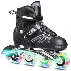 복나이트 롤러스케이트 풀 플래시 싱글 로우 인라인스케이트, M(31-37), 블랙, 1개