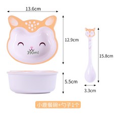 YIChu-家用兒童餐具ins風寶寶碗可愛高顏值母嬰用品專用輔食碗卡通勺子 96P7, 小鹿碗勺, 1個