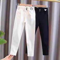 新款可愛童裝 女童長褲 春秋彈力小腳褲男女童韓版時尚外穿牛仔褲黑白色破洞長褲新款