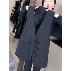 여성 정장 조끼 여자 베스트 블랙 포켓 허리 포인트 롱베스트