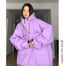 후드 방풍 대형 포켓 남여 플러스 사이즈 등산 스키 스노우 보드 자켓 야외 스포츠 코트, 색상: 1. Purple / 크기: H. XXL 사이즈, 1개