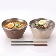 이중단열 유워닛 스텐면기 식기세트 그릇 4p, 1세트, 브라운+베이지
