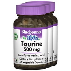 Bluebonnet 牛磺酸 500mg植物膠囊 無麩質, 50顆, 3罐