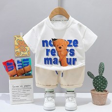 文字熊短袖上下套裝