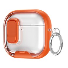 더조은셀러 퓨어 클리어 컬러 글로우 락 잠금 거치대 케이스 에어팟 호환, 코랄 오렌지, 에어팟4