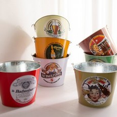 [데코봉봉] 레트로 맥주 바스켓 철제 양동이 빈티지 수납 인테리어 카페 촬영소품 디스플레이, 진그린, 1개