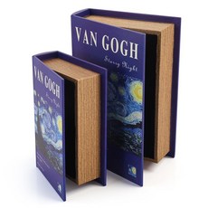 Vogholic 장식용 책 보관 상자 가죽 및 나무 장식 커피 테이블 침대 옆 테이블 책장용 미적 홈 데코 주얼리 키 데이터 케이블 사진 기념품을 위한 비밀 보관함 2개, 별이 빛나는 밤