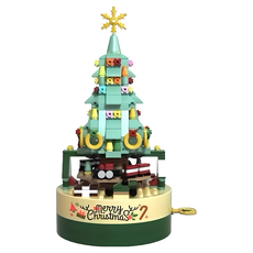 聖誕樹積木音樂盒，樂高相容積木，DIY益智玩具，聖誕節交換禮物，節慶裝飾, 聖誕樹音樂盒, 1個